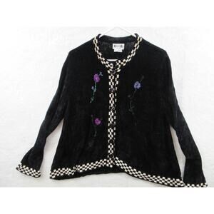 Vintage CAROLYN EVE Rayon Women's Small Full Button Sweater Flowers Floral Taxi